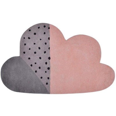 Tapis coton nuage rose et gris à pois by aless baylis (64 x 100 cm)
