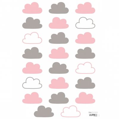 Stickers a3 nuages roses et gris happy clouds by aless baylis (29,7 x 42 cm)