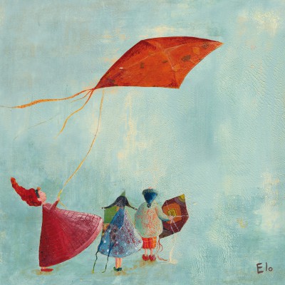 Tableau le cerf-volant rouge by manuela magni (30 x 30 cm)
