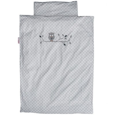 Housse de couette et taie d'oreiller hibou gris (100 x 135 cm)