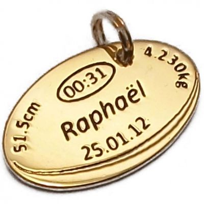 M�daille de naissance ballon de rugby (plaqu� or jaune) par Milo