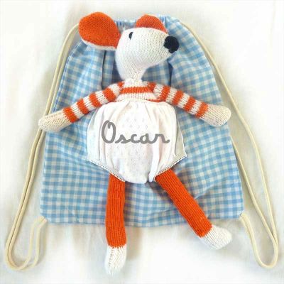 Sac � doudou vichy bleu personnalisable par Les Griottes