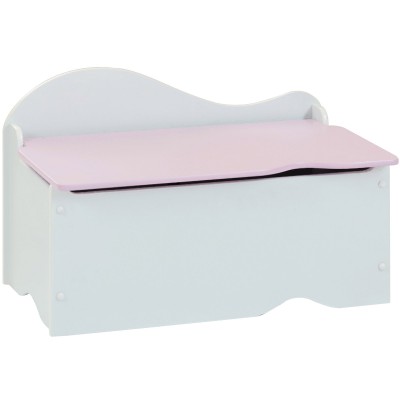 Coffre à jouets en bois blanc couvercle rose