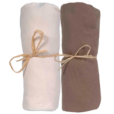 Lot de 2 draps housse jersey coton bio naturel et taupe (70 x 140 cm)