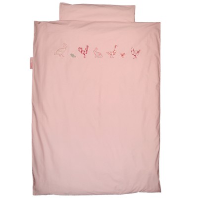 Housse de couette et taie d'oreiller animaux de la ferme rose (100 x 135 cm)