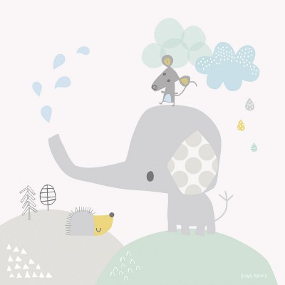 Tableau éléphant et souris smile, it's raining by carly gledhill (40 x 40 cm)