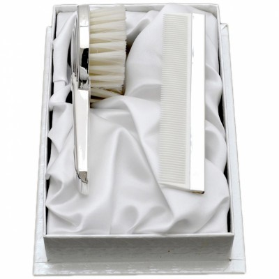 Peigne et brosse � cheveux Art D�co (m�tal argent�) dans leur coffret par Orf�vrerie de Cr�vigny 