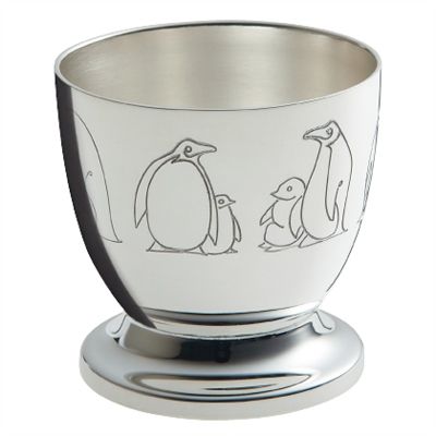 Coquetier Pingouins (m�tal argent�) par Ercuis