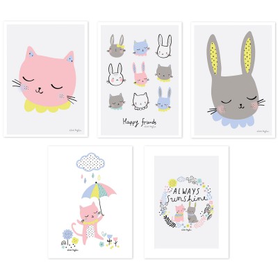 Lot de 5 posters happy clouds by aless baylis