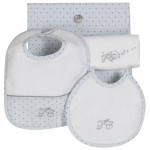 Kit de naissance ciel (lot : 1 petit bavoir, 1 grand bavoir + 1 lange) Pluie d'�toile - Tartine et Chocolat