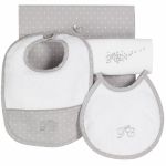 Kit de naissance gris (lot : 1 petit bavoir, 1 grand bavoir, 1 lange) Pluie d'�toile - Tartine et Chocolat