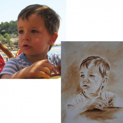 Portrait au lavis de brou de noix (21 x 29,7 cm)