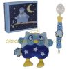 Coffret Hochet + attache-sucette phosphorescent ''Chouette �a brille'' bleu