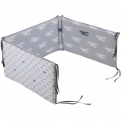 Tour de lit bébé grey airplane (pour lits 60 x 120 et 70 x 140 cm)