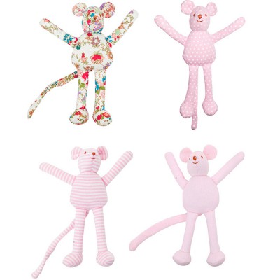 Lot de 4 hochets uniques souris rose et liberty (12 cm)