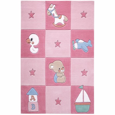 Tapis newborn étoiles et carreaux rose (110 x 170 cm)