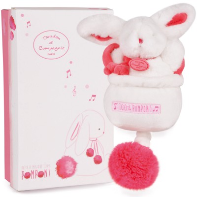 Boîte à musique lapin pompon fraise (21 cm)