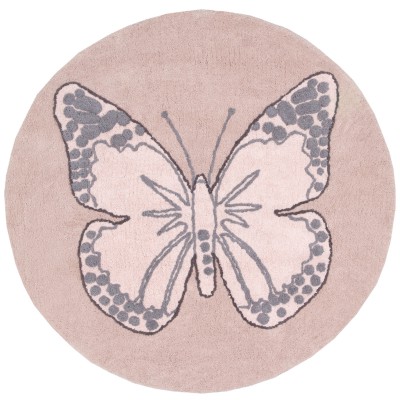Tapis fille souple rose papillon (diamètre 160 cm)
