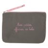 pochette b�b� brod�e Mes petites affaires de b�b� taupe / rose