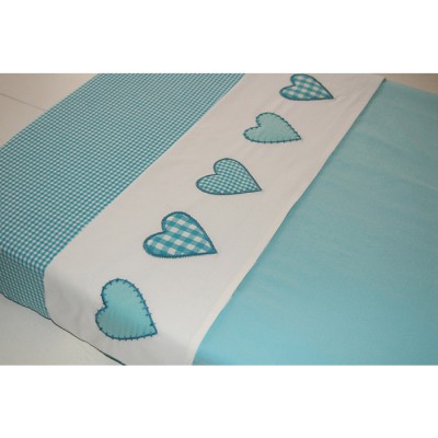 Drap de lit coeur patchwork turquoise (120 x 150 cm)