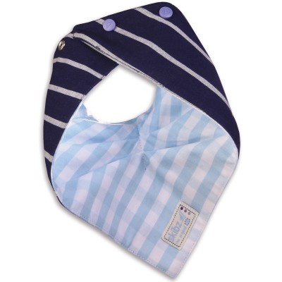 Bavoir-bandana doublé réversible rayé bleu marine et vichy bleu clair skibz