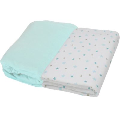 Lot 2 draps housse jersey aqua et étoile aqua (60 x 120 cm)