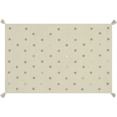 Tapis coton et cuir beige étoiles (110 x 160 cm)