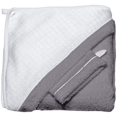 Cape de bain fleur de coton blanche + gant gris (100 x 100 cm)