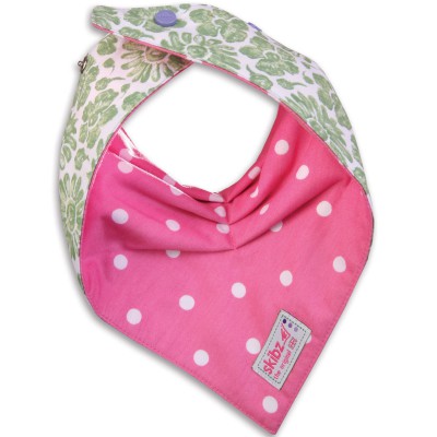 Bavoir bandana réversible floral et pois