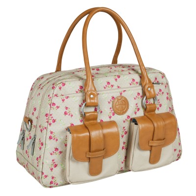 Sac à langer métro fairy beige et fleurs rose