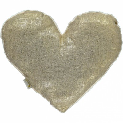 Coussin coeur lin patiné or (30 cm)