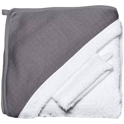 Cape de bain fleur de coton grise + gant blanc (100 x 100 cm)