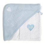 Cape de bain brod�e ''Petit BB d'amour'' et gant blanc et bleu - BB & Co