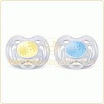 Lot de 2 sucettes a�r�es tendance 0-6 mois (jaune et bleue) - Philips AVENT