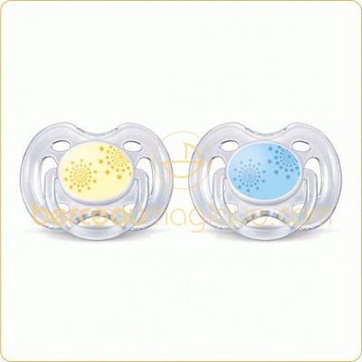 Lot de 2 sucettes a�r�es tendance 0-6 mois (jaune et bleue) par Philips AVENT