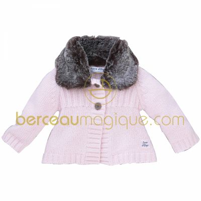 Cardigan tricot avec col en fausse fourrure En douceur (24 mois) par Sucre d'orge
