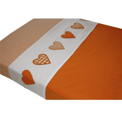 Drap de lit blanc avec coeur patchwork orange (100 x 80 cm)