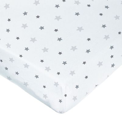 Drap housse blanc étoiles grises (70 x 140 cm)