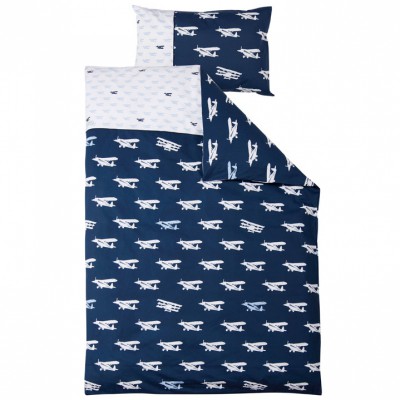 Parure de lit housse de couette et taie d’oreiller blue airplane (120 x 150 cm)