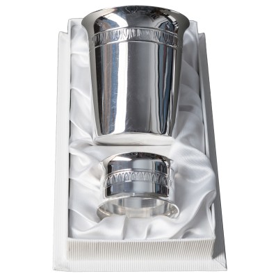 Timbale et rond de serviette Empire (m�tal argent�) dans leur coffret par Orf�vrerie de Cr�vigny 