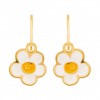 Boucles d'oreilles cr�oles marguerites �mail blanc (or jaune)