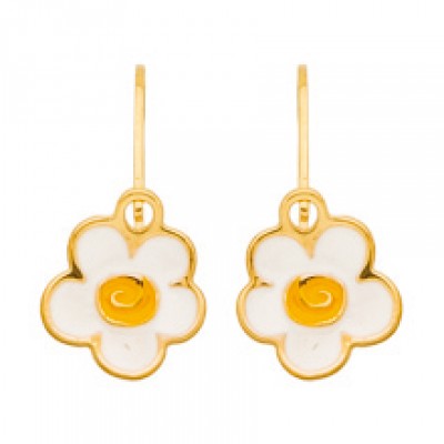 Boucles d'oreilles cr�oles marguerites �mail blanc (or jaune)   par  Berceau magique bijoux