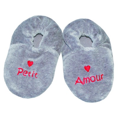 Chaussons velours brod� Petit amour gris (0-6 mois) par BB & Co