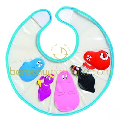 Bavoir naissance avec figurines Barbapapa bleu par Babycalin