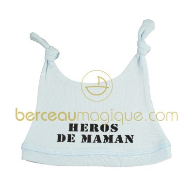 Bonnet bleu 2 oreilles Je suis le h�ros de maman par M�r�sine