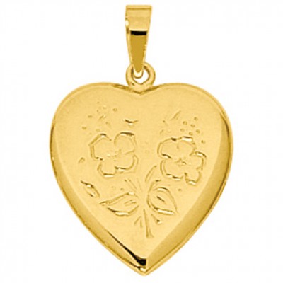 Pendentif Cassolette coeur grav� fleurs (or jaune 750�) par Berceau magique bijoux