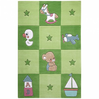 Tapis newborn étoiles et carreaux vert (150 x 220 cm)