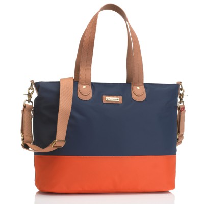 Sac à langer maman tote bleu marine et orange