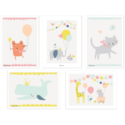 Lot de 5 posters animals party fille by sarah betz
