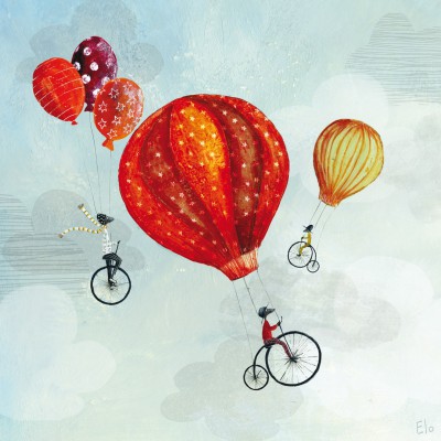 Tableau cyclistes in volo by manuela magni (30 x 30 cm)